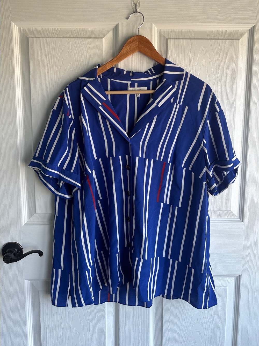 Lafayette 148 New York Blue and White Striped Button-Down Shirt